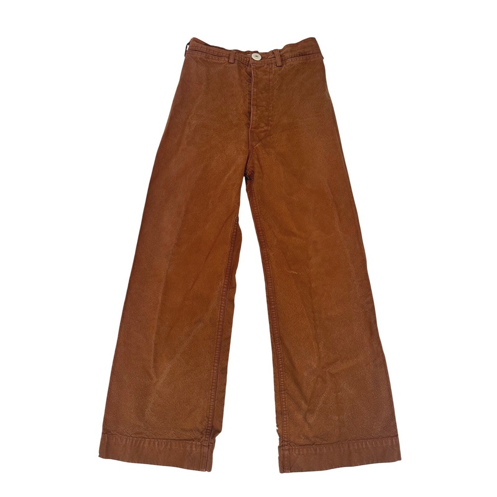 Jesse Kamm Sailor Pants Brown Cotton Canvas High Waist Wide Leg Size 0